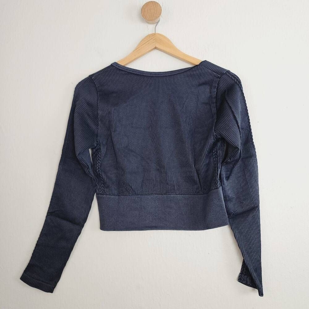 Aerie OFFLINE Sidewalk Seamless Ribbed Long Sleeve Crop Top Black XL NWT Stretch - Picture 7 of 7